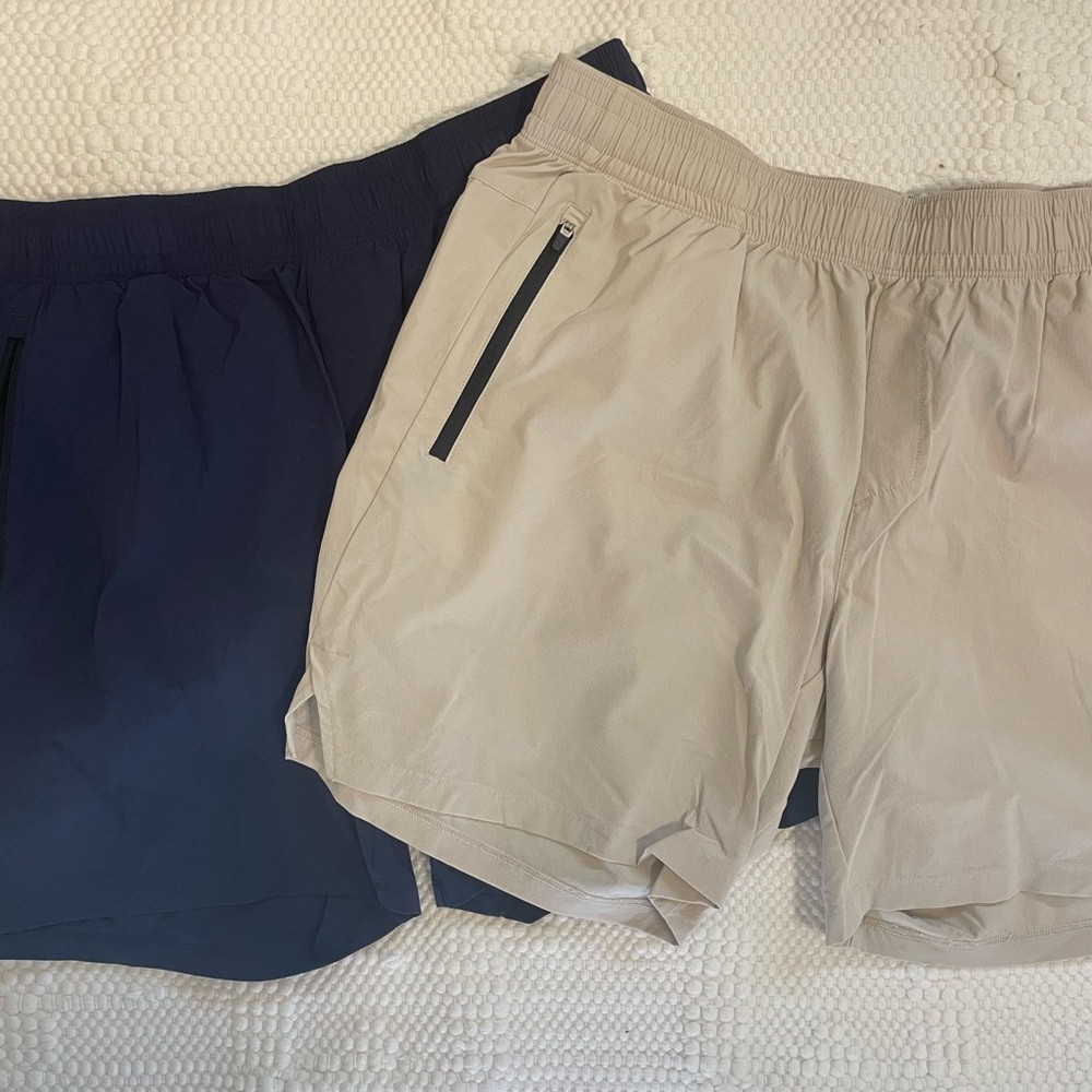 All in Motion Men's Athletic Shorts in Navy and Beige